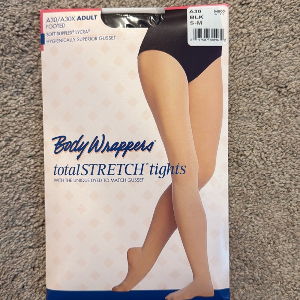 Body Wrappers black footed tights. Size adult s/m
Black